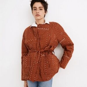 Madewell Bandana Quilted Jacket Shacket Belted Rust Orange Brown XS